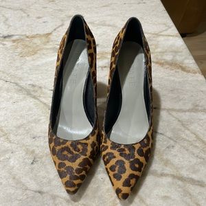 Beautiful cow hair block heel pumps with 4 inch heels.